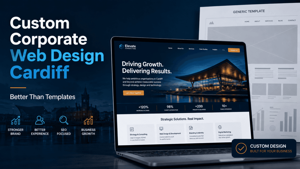 Custom corporate web design Cardiff guide showing why custom websites beat templates