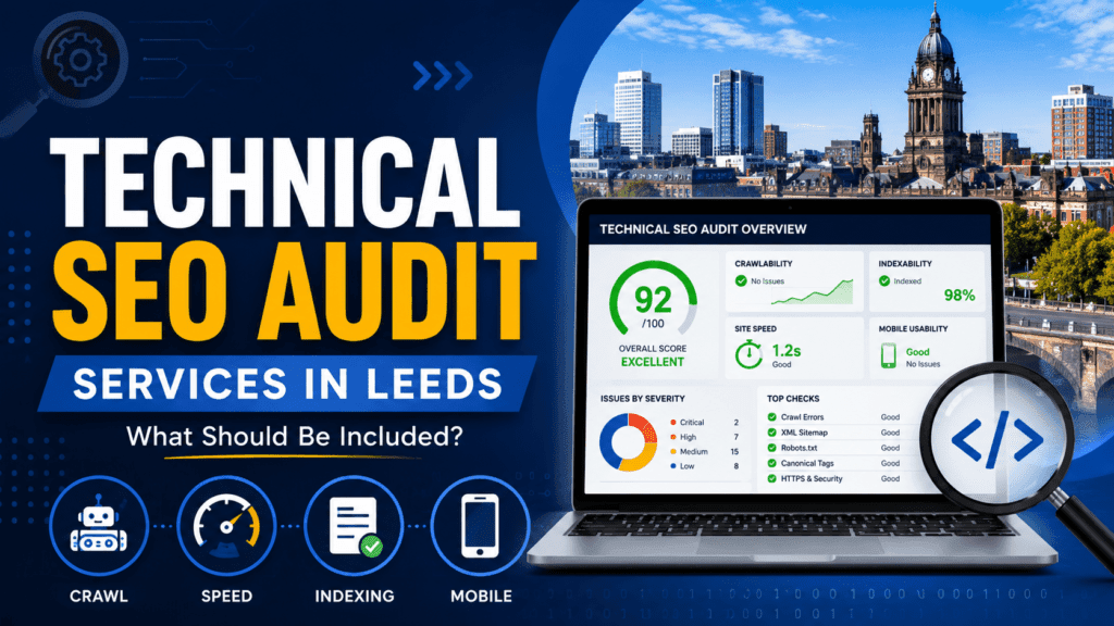 Technical SEO audit services Leeds guide showing audit tool report format site analysis and website SEO checks